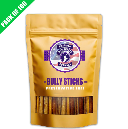 American Dog Treats Natural Beef Bully Stick Dog Treats - 6” Standard (100-Pack)
