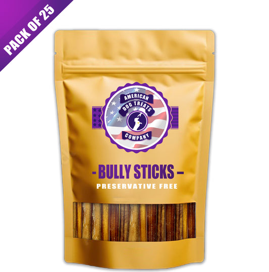 American Dog Treats Natural Beef Bully Stick Dog Treats - 6” Standard (25-Pack)