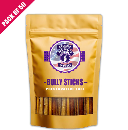 American Dog Treats Natural Beef Bully Stick Dog Treats - 6” Standard (50-Pack)