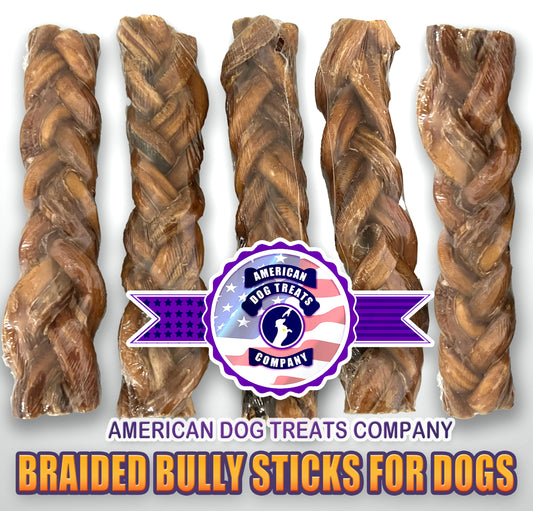 Braided Bully Sticks for Dogs - Premium All Natural Long Twisted Beef Pizzle Dog Chew Treats - Grain Free Fully Digestible Rawhide Alternative - 9 Inch (5 Pack)