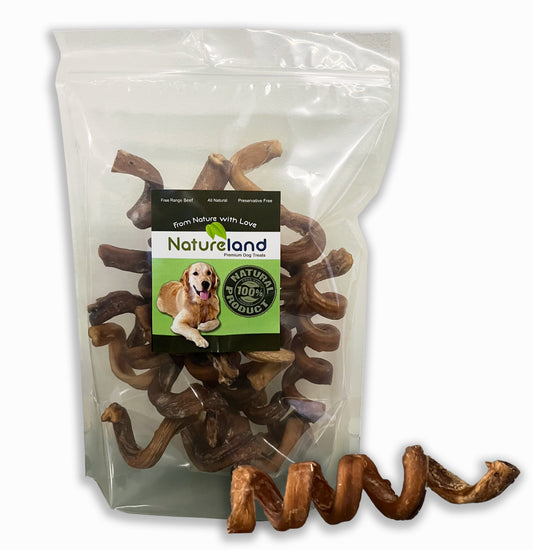 Nature Land Dog Treats 6" Bully Stick Springs for Dogs - Fun Challenging Single Ingredient Chew Treat Bones - Fully Digestible