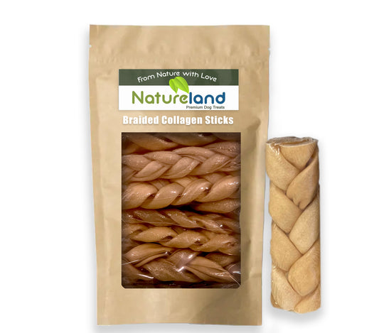 Natureland 6" braided collagen sticks for dogs - Braided Sticks Dog Chew Treats