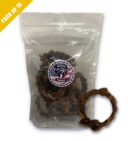 Bully Stick Braided Rings for Dogs - Premium All Natural Beef Pizzle Dog Chew Treats - Grain Free Fully Digestible Rawhide Alternative - Chew Circles (Pack of 10)