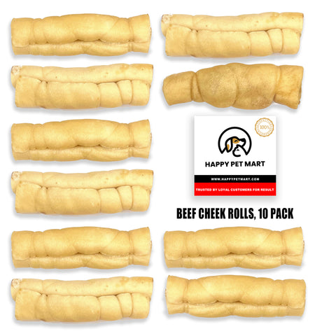 Happy Pet Mart Beef Cheek Rolls, 10 Pack