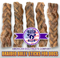 Braided Bully Sticks for Dogs - Premium All Natural Long Twisted Beef Pizzle Dog Chew Treats - Grain Free Fully Digestible Rawhide Alternative - 9 Inch (5 Pack)