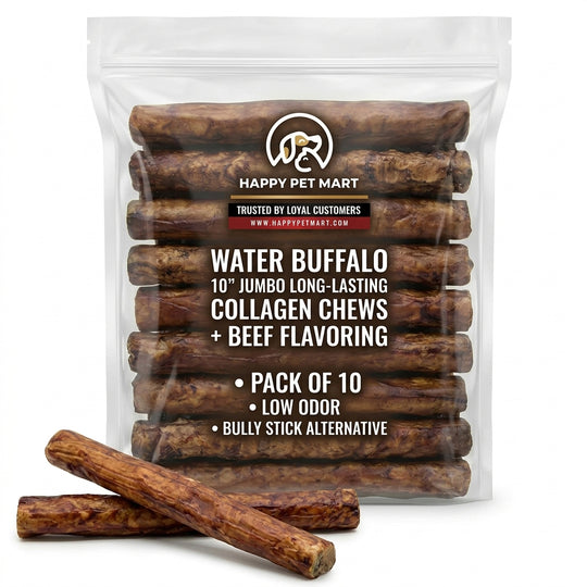 10" Water Buffalo Collagen + Beef Chews – Long‑Lasting, Low‑Odor (10 Pack)