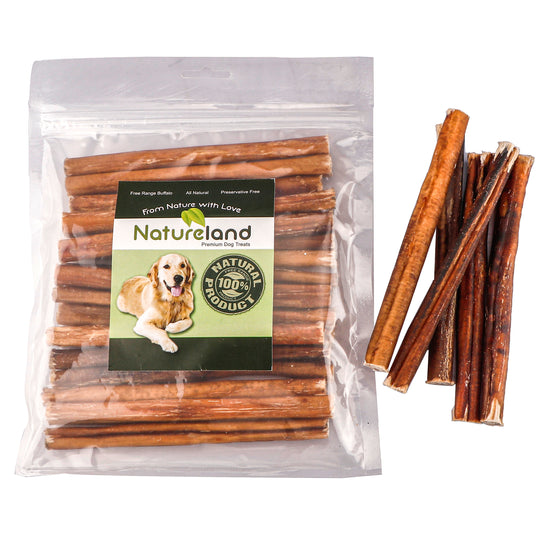 Natureland 6" Bully Sticks Thin - All-Natural, Free Range, Grass-Fed, 100% Beef Dog Chews (6" Bully Stick Thin)