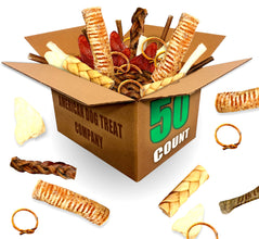 50-Piece Premium Dog Chew Assortment - Natural & Long-Lasting Treats | Includes Beef Ears, Bully Sticks, Collagen Sticks, Trachea Bones & More