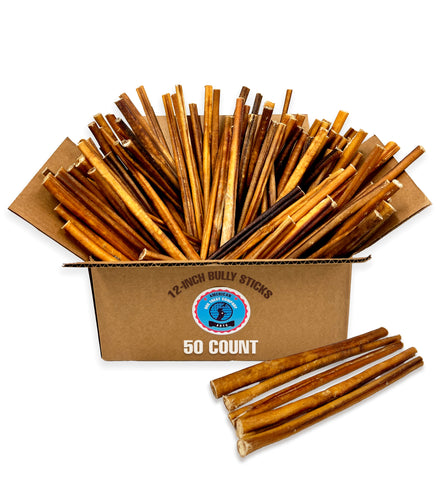Bulk Pack Bully Sticks for Dogs (12 Inch, 50 Count, 5lb Bag)